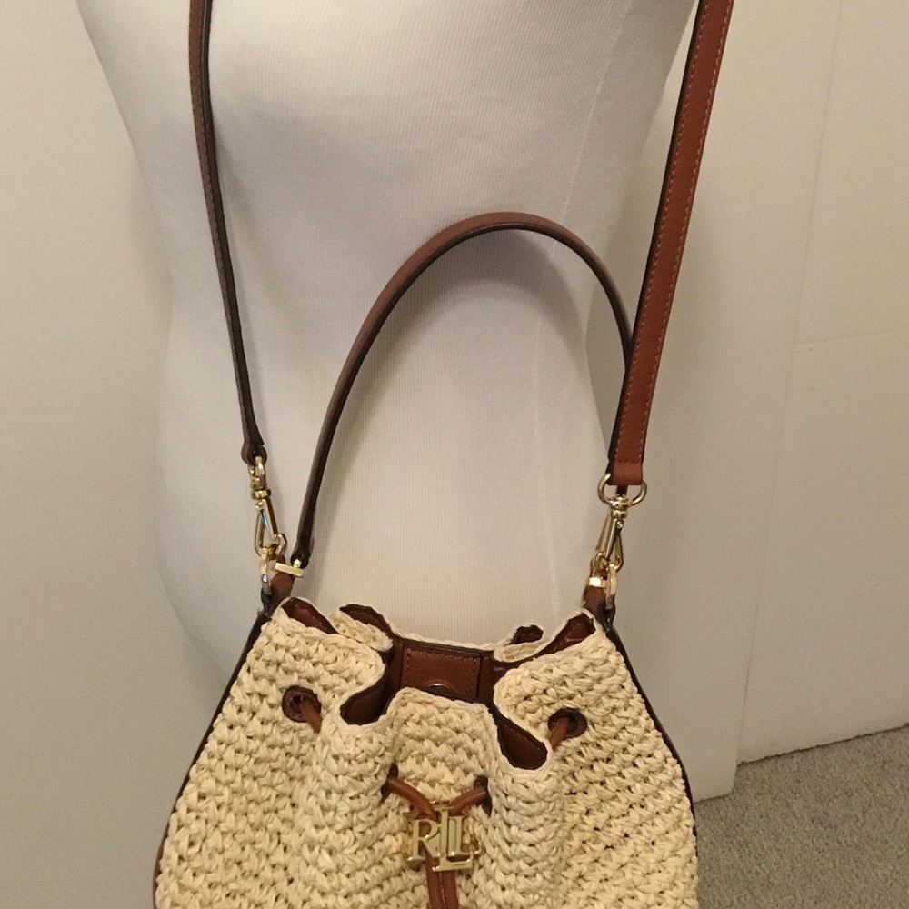Lauren by RALPH LAUREN “Andie”Bucket Drawstring Straw & Leather Crossbody NWOT - Picture 10 of 16
